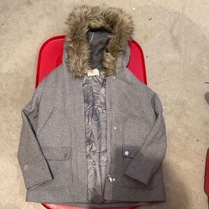 Zara Girlz Gray Hooded Coat with Faux Fur Trim